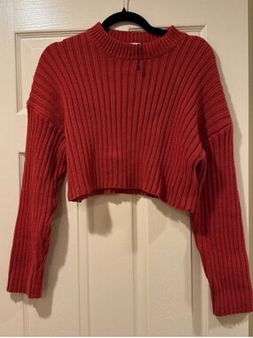 NWOT Zara Burnt Red Ribbed Knit Cropped Sweater Women’s M